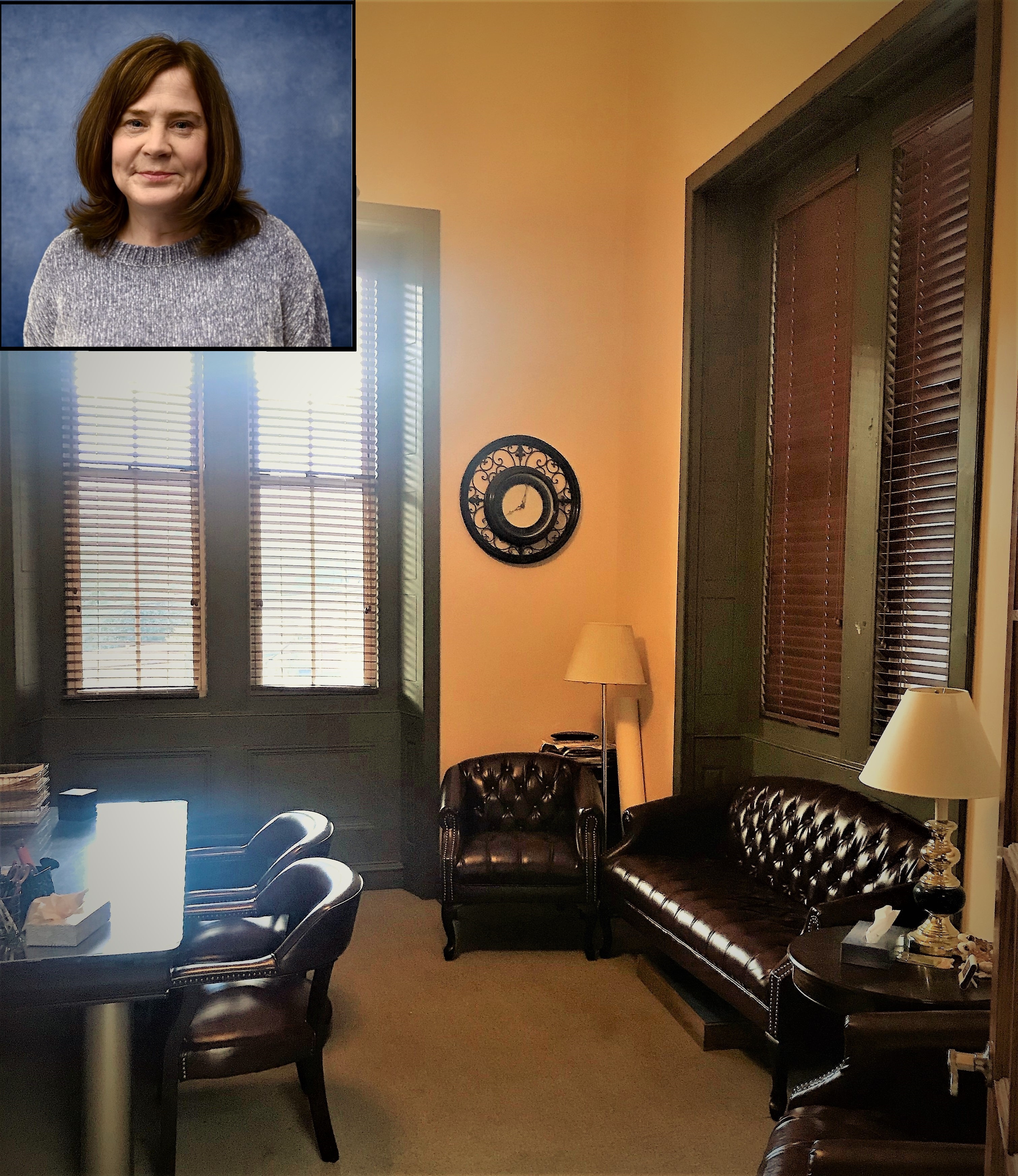 Ami Riegel and her office interior.