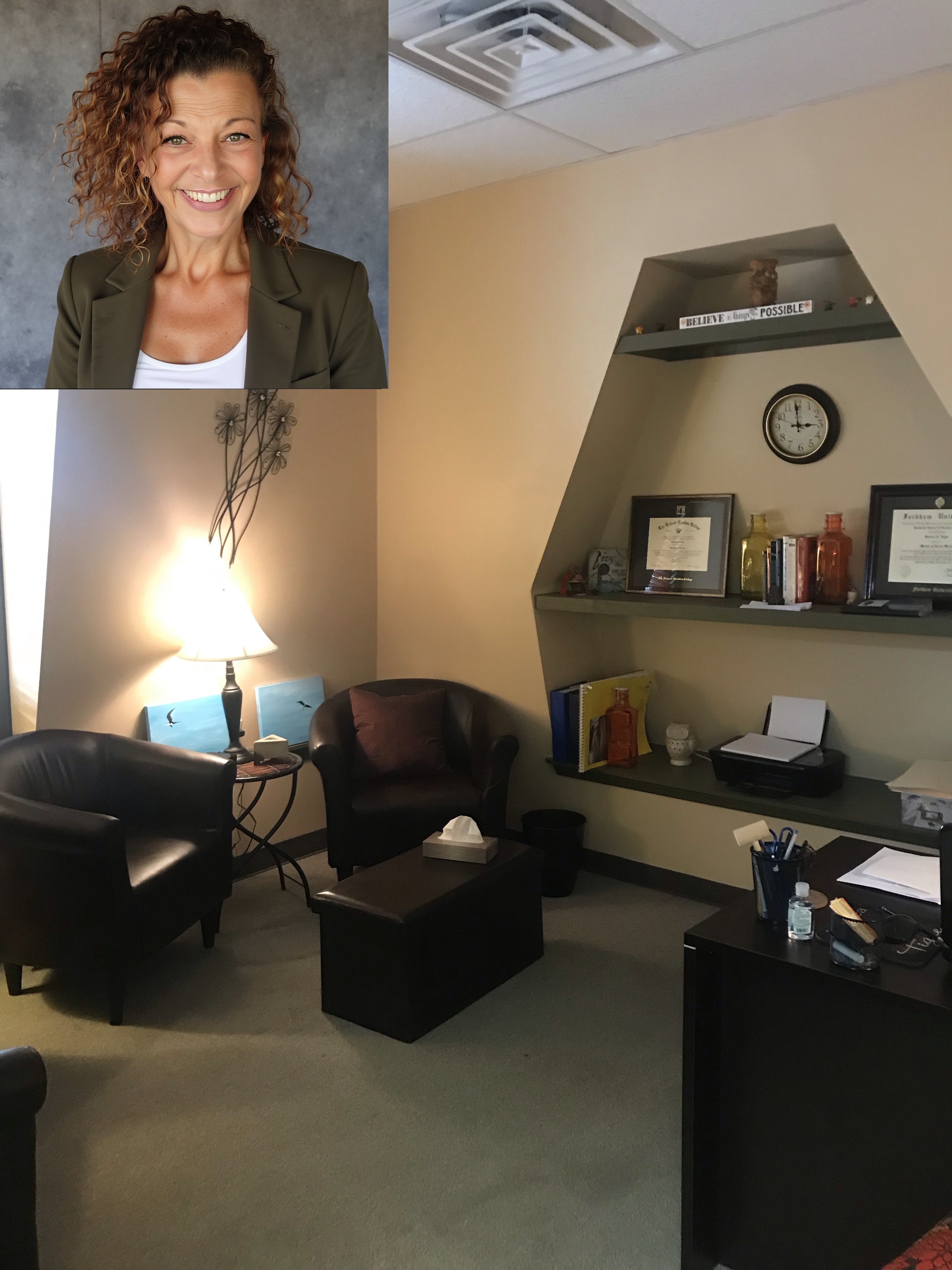  Jessica R. Tighe and her office interior.